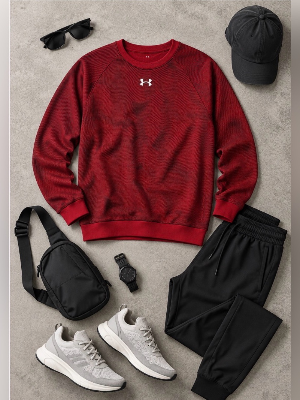 Under Armour Red Crewneck Fleece Athletic Casual EUC